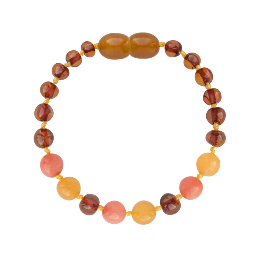 Barnsteen armband baby/peuter cognac - Aventurijn koraal Barnsteen armband baby/peuter cognac - Aventurijn koraal