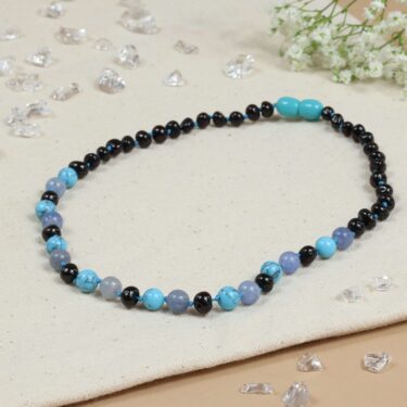 Baby Natura Barnsteen ketting kind cherry - turkoois - jade Baby Natura Barnsteen ketting kind cherry - turkoois - jade