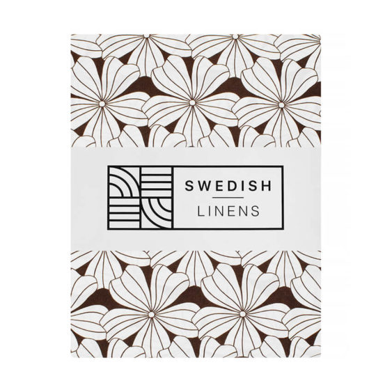 Swedish Linens Hoeslaken Flowers Dark chocolate