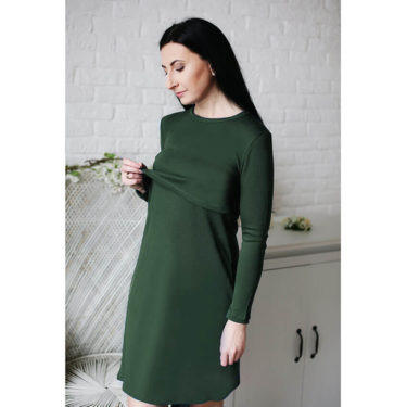 Green Rose Voedingsnachthemd / jurk wol olijf