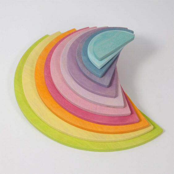 Houten regenboog pastel halve schijven/cirkels