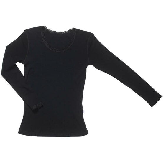 Joha Dames longsleeve wol met kant - zwart