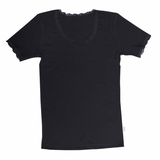 Joha Dames T-shirt wol met kant- zwart